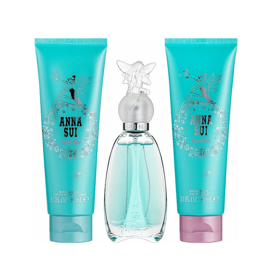 ANNA SUI SECRET WISH 3 PCS SET FOR WOMEN: 1.7 EAU DE TOILETTE SPRAY + 3 OZ BODY LOTION + 3 OZ SHOWER GEL