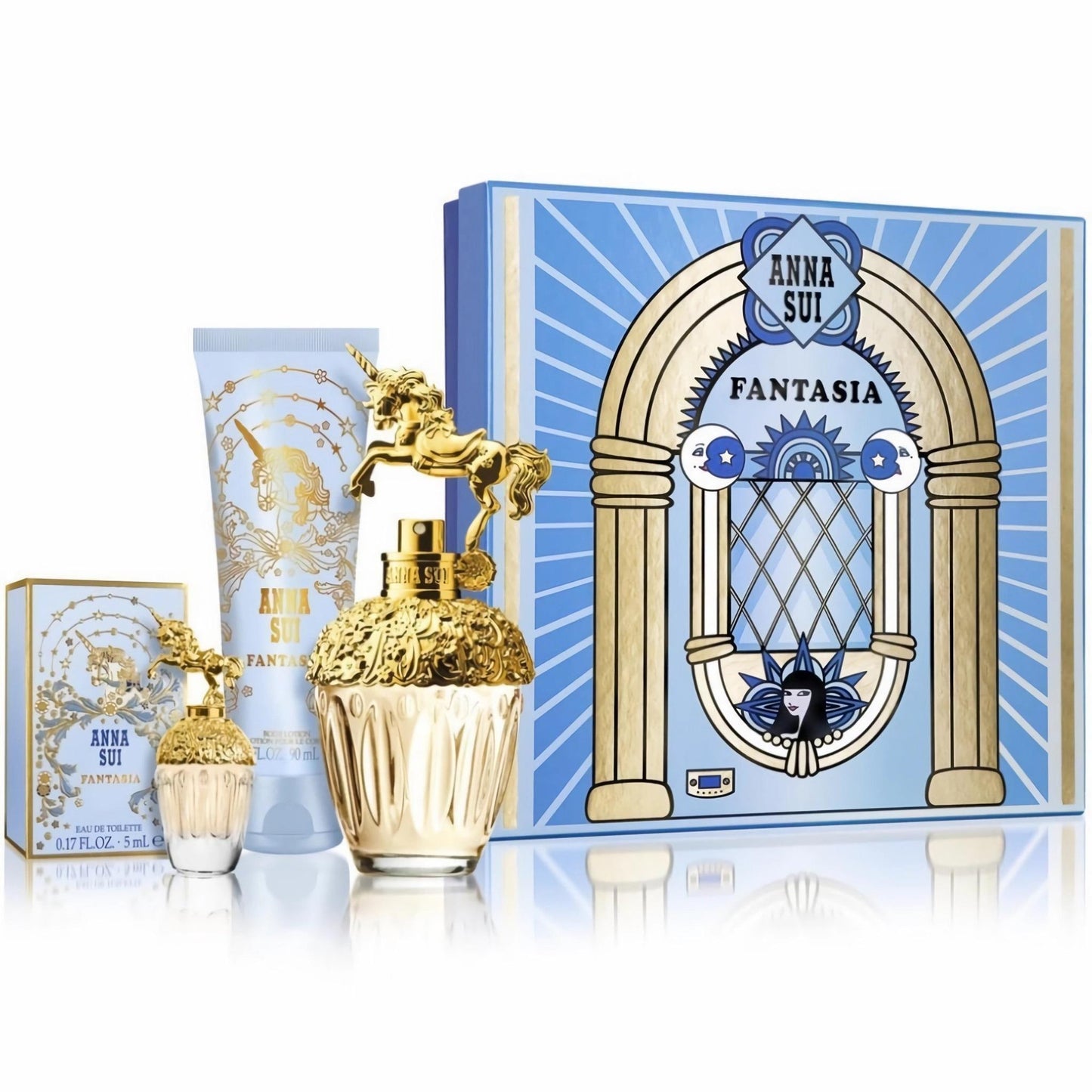 ANNA SUI FANTASIA 3 PCS SET FOR WOMEN: 1.7 EAU DE TOILETTE SPRAY + 5 ML EAU DE TOILETTE MINI + 3 OZ BODY LOTION