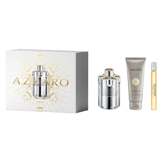 AZZARO WANTED 3 PCS SET FOR MEN: 3.3 EAU DE PARFUM SPRAY + 0.33 EAU DE PARFUM SPRAY + 2.5 SHAMPOO