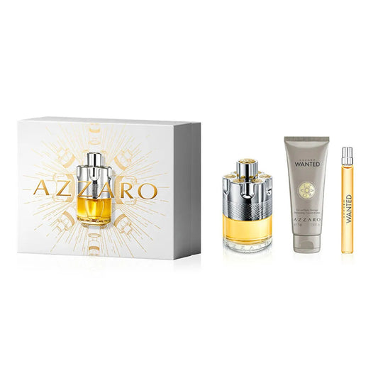 AZZARO WANTED 3 PCS SET FOR MEN: 3.3 EAU DE TOILETTE SPRAY + 0.33 EAU DE TOILETTE SPRAY + 2.5 SHAMPOO