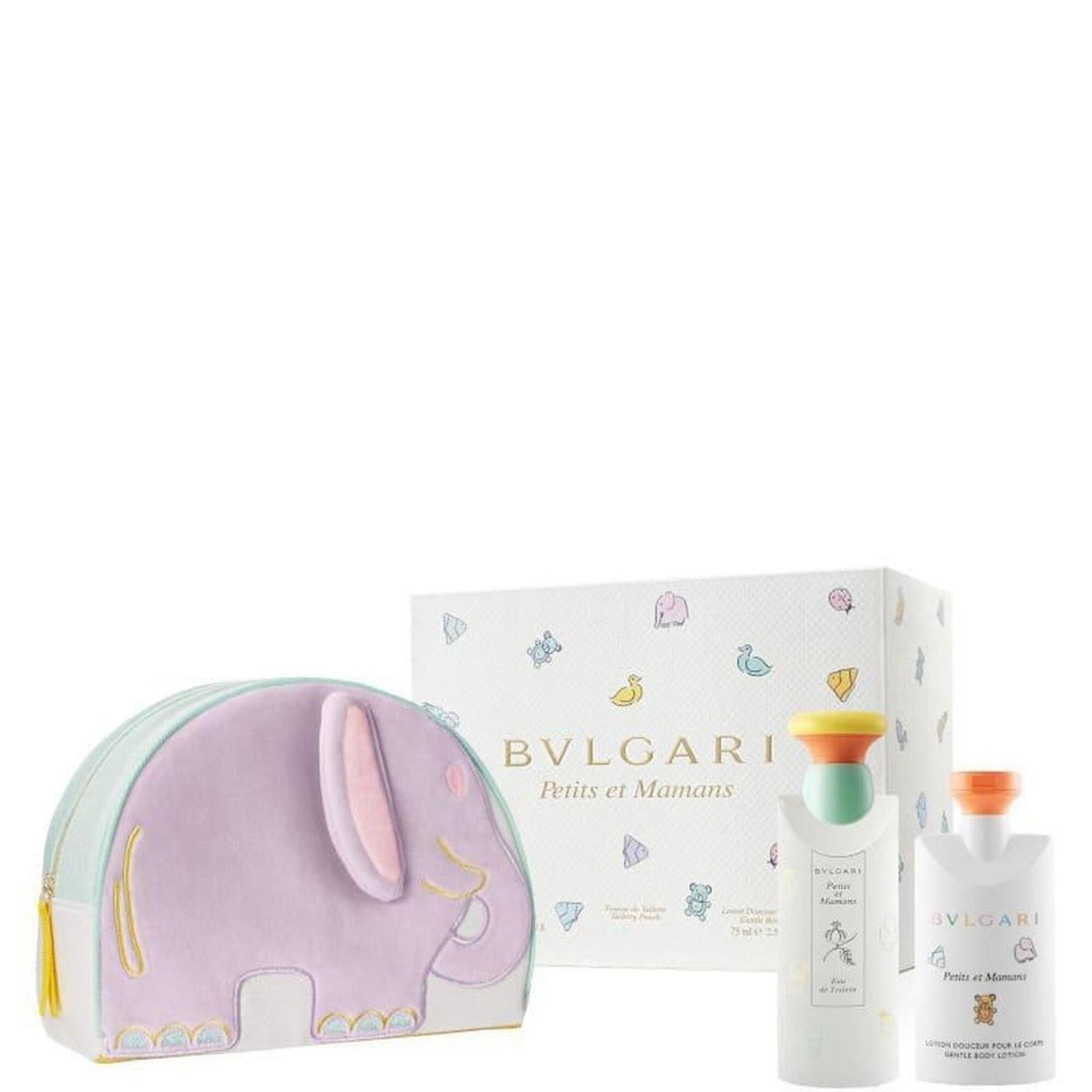 BVLGARI PETITS ET MAMANS 3 PCS SET FOR KIDS: 3.4 EAU DE TOILETTE SPRAY + 2.5 BODY LOTION + TOILETRY POUCH