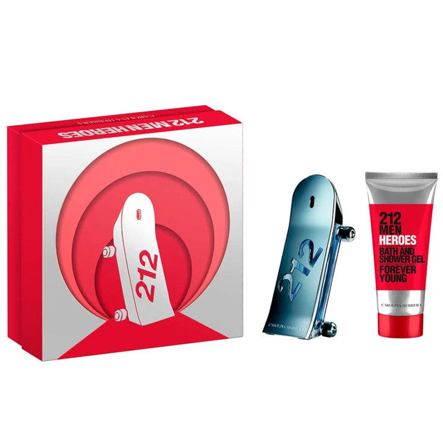 CAROLINA HERRERA 212 HEROES 2 PCS SET FOR MEN: 3 OZ EAU DE TOILETTE SPRAY + 3.4 BATH AND SHOWER GEL
