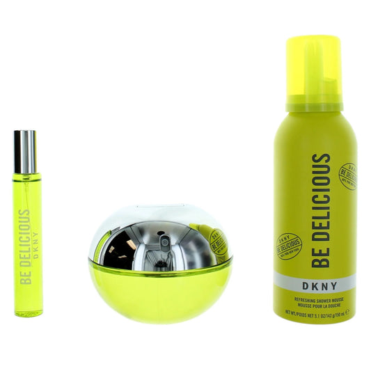 DKNY BE DELICIOUS 3 PCS SET FOR WOMEN: 3.4 EAU DE PARFUM SPRAY + 0.5 EAU DE PARFUM SPRAY + 5.1 SHOWER MOUSSE