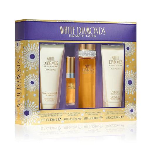 WHITE DIAMONDS 4 PCS SET FOR WOMEN: 3.3 EAU DE TOILETTE SPRAY + 0.33 EAU DE TOILETTE SPRAY + 3.3 BODY WASH + 3.3 BODY LOTION