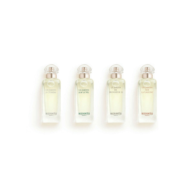 HERMES 4 PCS MINI SET: UN JARDIN A CYTHERE 0.25 EAU DE TOILETTE + UN JARDIN SUR LE NIL 0.25 EAU DE TOILETTE + LE JARDIN DE MONSIEUR LI 0.25 EAU DE TOILETTE + JARDIN SUR LA LAGUNE 0.25 EAU DE TOILETTE