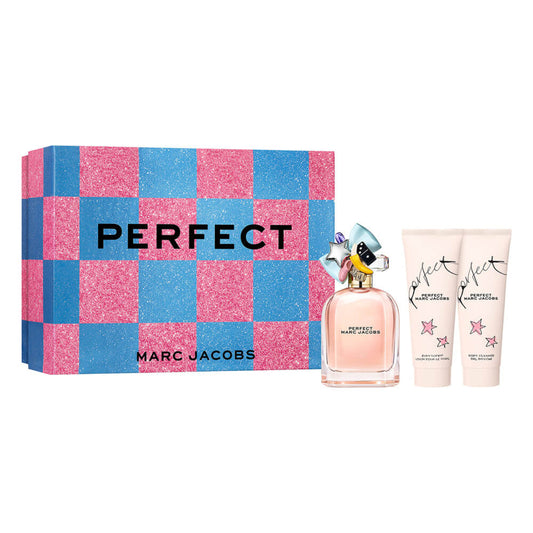 MARC JACOBS PERFECT 3 PCS SET FOR WOMEN: 3.3 EAU DE PARFUM SPRAY + 2.5 BODY LOTION + 2.5 SHOWER GEL.