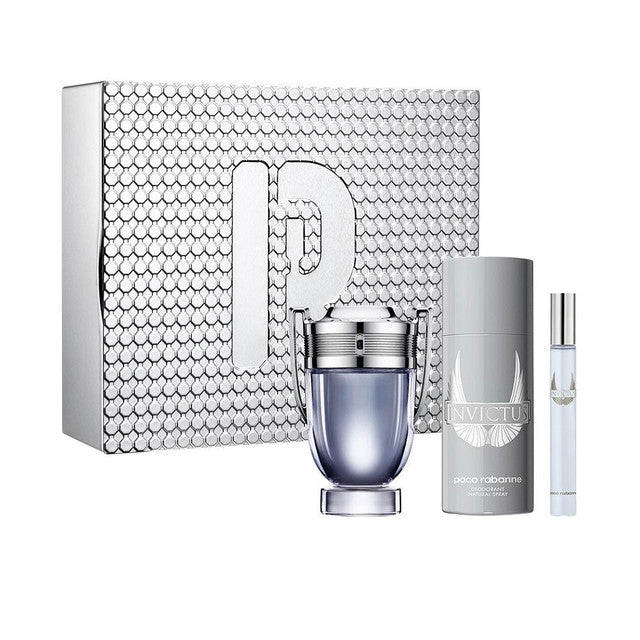 PACO RABANNE INVICTUS 3 PCS SET FOR MEN: 3.3 EAU DE TOILETTE SPRAY + 5 OZ DEODORANT SPRAY + 0.33 EAU DE TOILETTE SPRAY