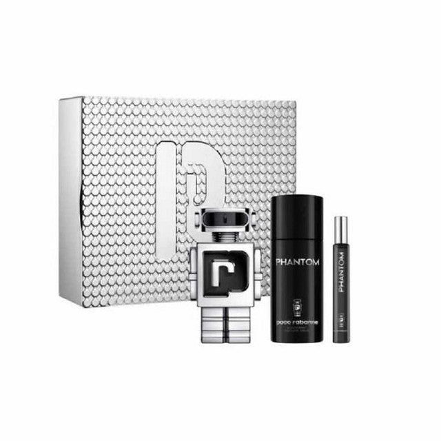 PACO RABANNE PHANTOM 3 PCS SET FOR MEN: 3.3 EAU DE TOILETTE SPRAY + 5 OZ DEODORANT SPRAY + 0.33 EAU DE TOILETTE SPRAY