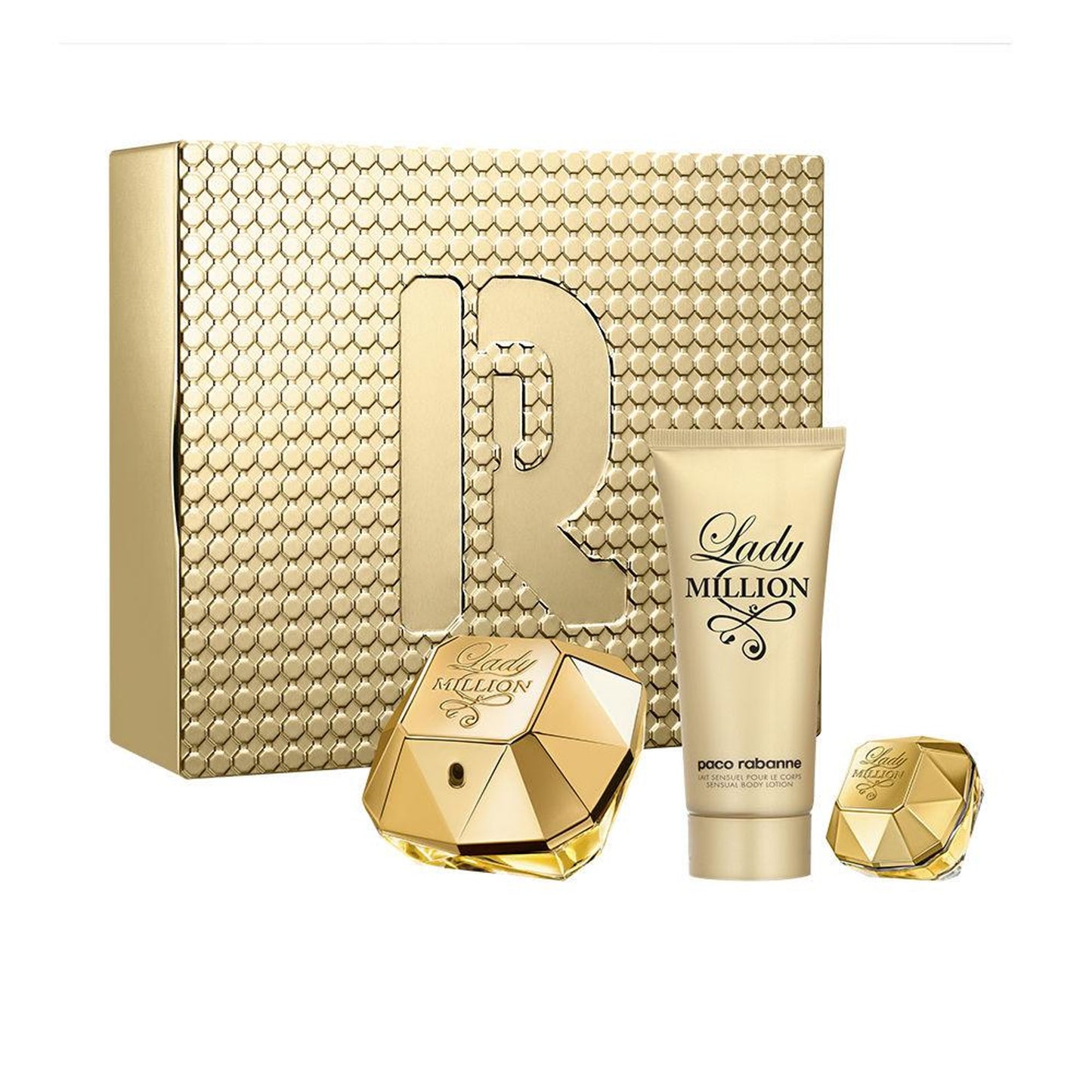 PACO RABANNE LADY MILLION 3 PCS SET: 2.7 EAU DE PARFUM SPRAY + 3.4 BODY LOTION + 0.17 EAU DE PARFUM MINI