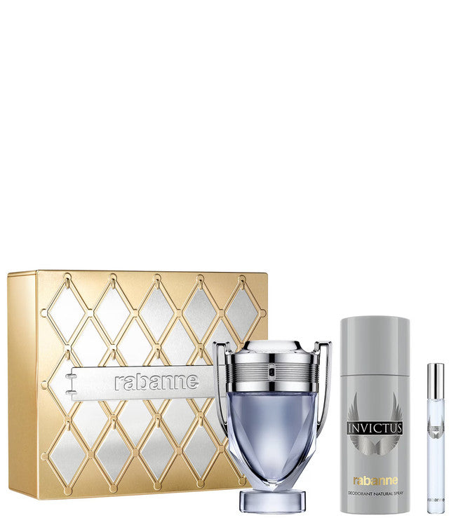 PACO INVICTUS 3 PCS SET FOR MEN: 3.4 EAU DE TOILETTE SPRAY + 0.34 EAU DE TOILETTE SPRAY + 5.1 DEODORANT SPRAY