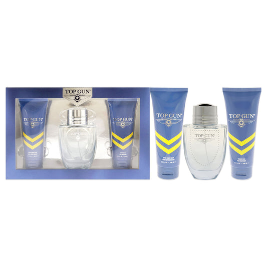 TOP GUN CHEVRON 3 PCS SET FOR MEN: 3.4 EAU DE TOILETTE SPRAY + 3.4 AFTER SHAVE BALM + 3.4 BODY WASH