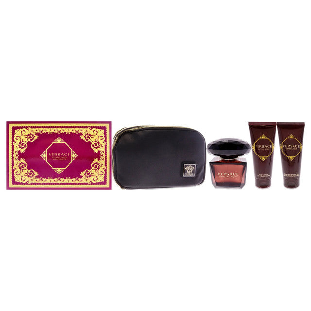 VERSACE CRYSTAL NOIR 4 PCS SET FOR WOMEN: 3 OZ EAU DE TOILETTE + 3.4 BODY LOTION + 3.4 SHOWER GEL + BEAUTY BAG