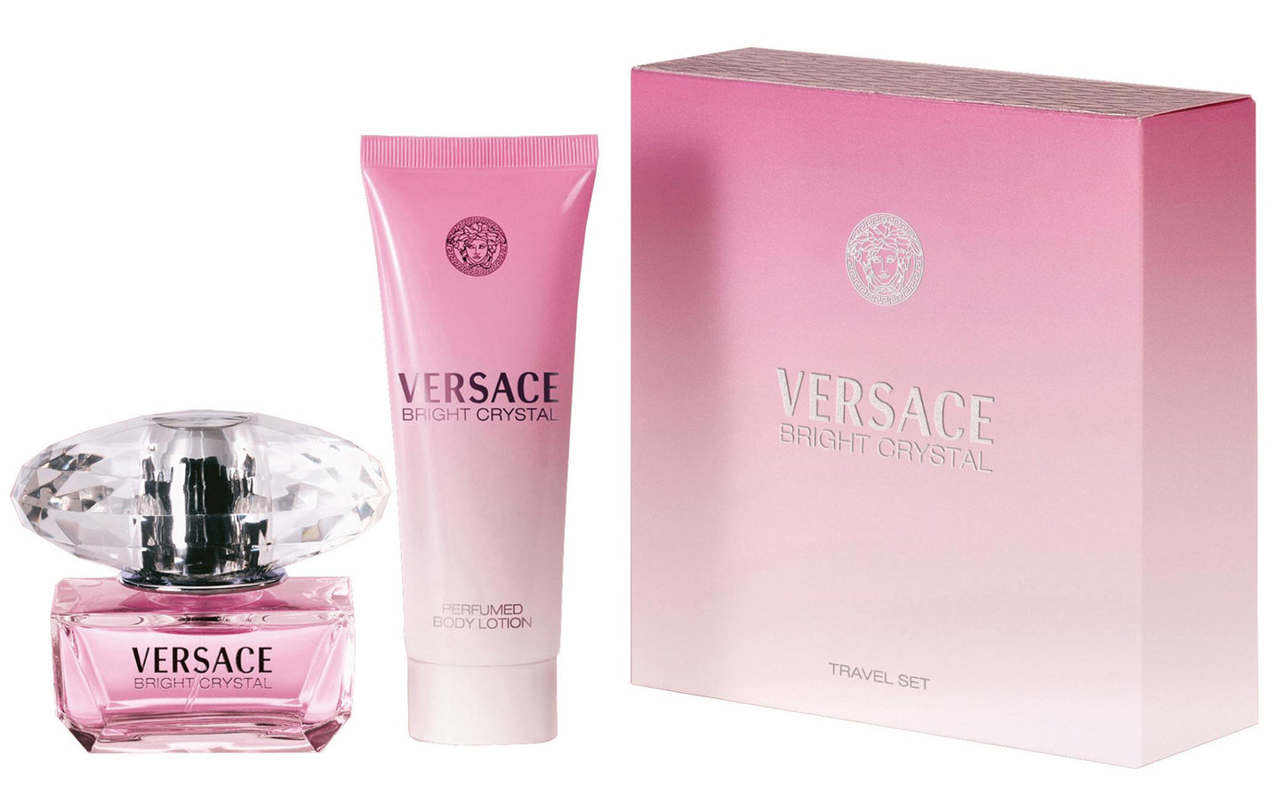 VERSACE BRIGHT CRYSTAL 2 PCS SET: 1.7 EDT SP + 3.4 BODY LOTION (TRAVEL)