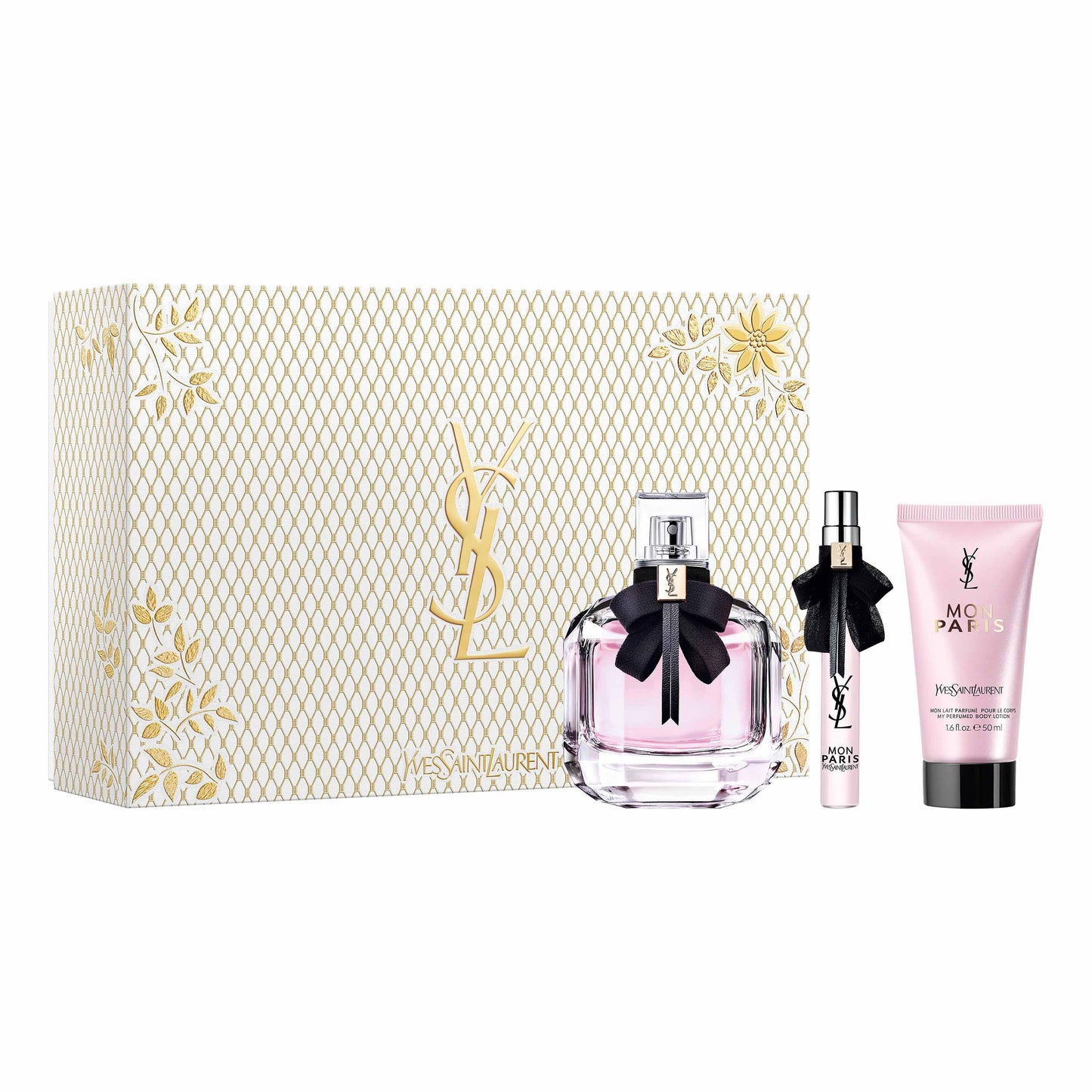 YSL MON PARIS 3 PCS SET FOR WOMEN: 3 OZ EAU DE PARFUM SPRAY + 0.33 EAU DE PARFUM SPRAY + 1.6 BODY LOTION.