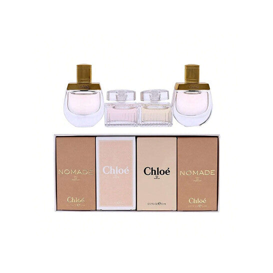 CHLOE 4 PCS SET FOR WOMEN: NOMADE 0.16 EAU DE TOILETTE MINI + ROSE TANGERINE 0.16 EAU DE TOILETTE MINI + CHLOE 0.16 EAU DE PARFUM MINI + NOMADE 0.16 EAU DE PARFUM MINI