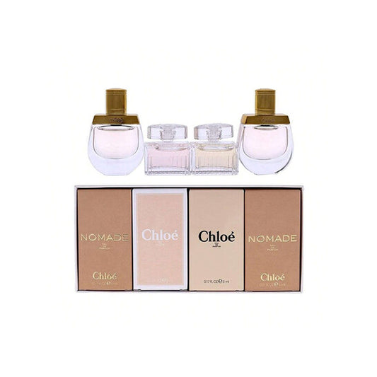 CHLOE 4 PCS SET FOR WOMEN: NOMADE 0.16 EAU DE TOILETTE MINI + ROSE TANGERINE 0.16 EAU DE TOILETTE MINI + CHLOE 0.16 EAU DE PARFUM MINI + NOMADE 0.16 EAU DE PARFUM MINI