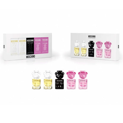 MOSCHINO 5 PCS MINI SET FOR MEN AND WOMEN: BUBBLE GUM 5 ML EAU DE TOILETTE + BUBBLE GUM 5 ML EAU DE TOILETTE + TOY BOY 5 ML EAU DE PARFUM + TOY 2 5 ML EAU DE PARFUM + TOY 2 5 ML EAU DE PARFUM