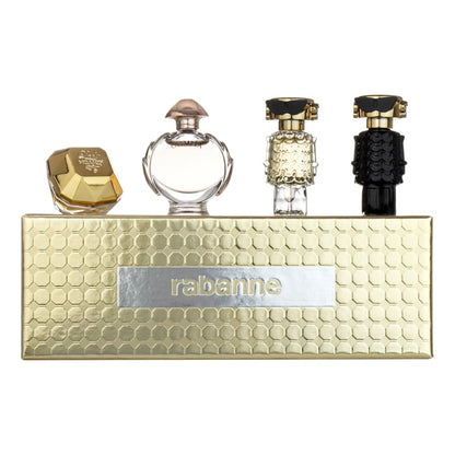 PACO RABANNE 4 PCS MINI SET FOR WOMEN: LADY MILLION 0.17 EAU DE PARFUM + OLYMPEA 0.20 EAU DE PARFUM + FAME 0.14 EAU DE PARFUM + FAME 0.14 PARFUM